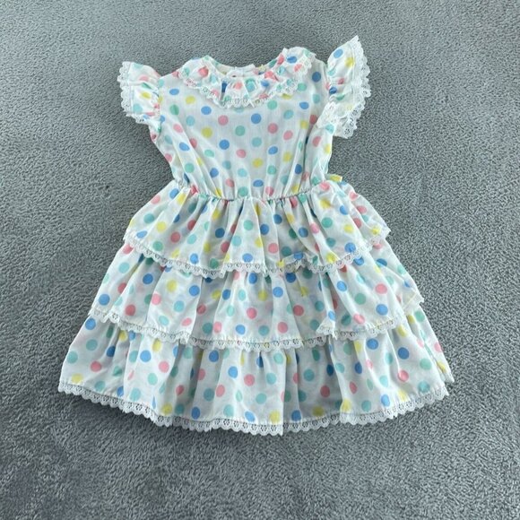 Vintage Cuddle Teen Girls Ruffled Polka Dot Dress Size 5 With Lace 5397 - Picture 2 of 10